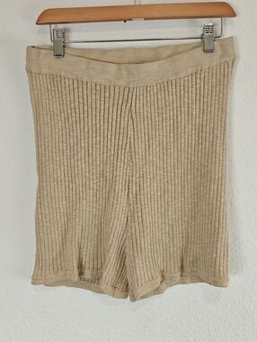 Free People Beach Ribbed High-Rise Lounge Shorts | Beige Coastal Knit Pull-On LG